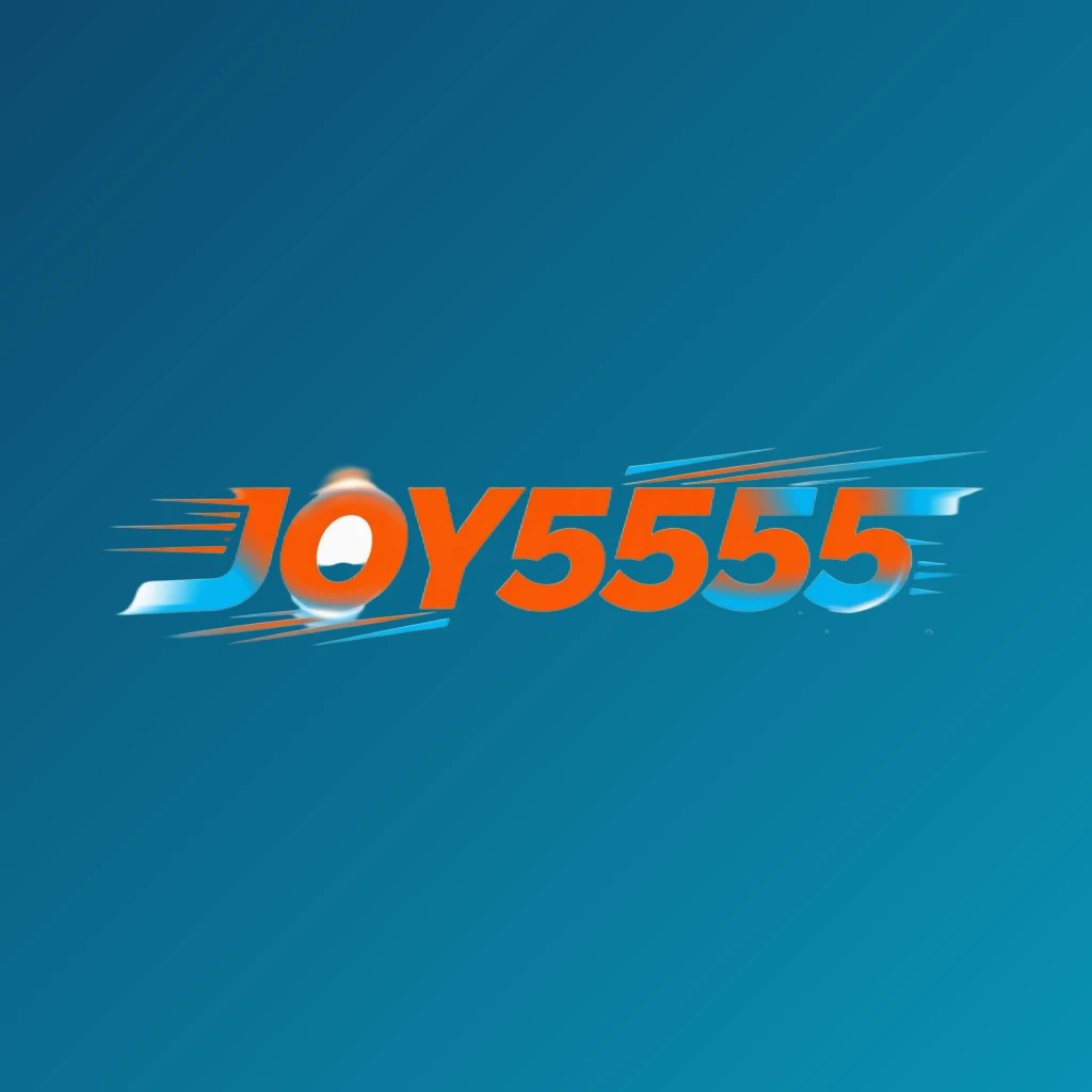 Powerful sports logo for JOY5555 featuring bold italic lettering in bright orange, blue, and white with speed lines and energetic motion effects on a transparent background, designed as a wide horizontal rectangular wordmark for a website header